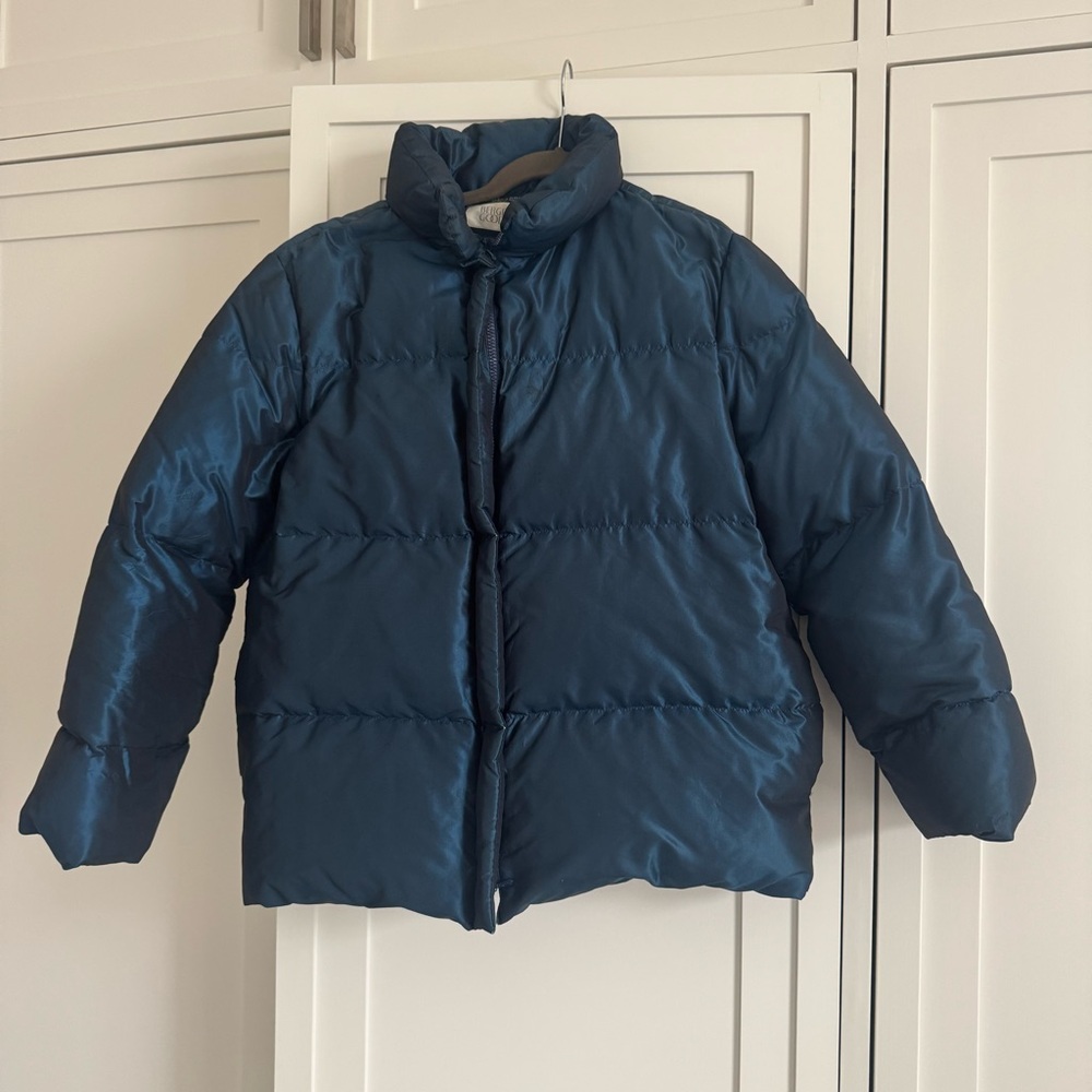 Vintage Rebecca Moses for Bergdorf Goodman Blue Metallic Silk Goose Down Puffer